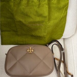 Tory Burch Taupe Crossbody Bag with Gold Accents